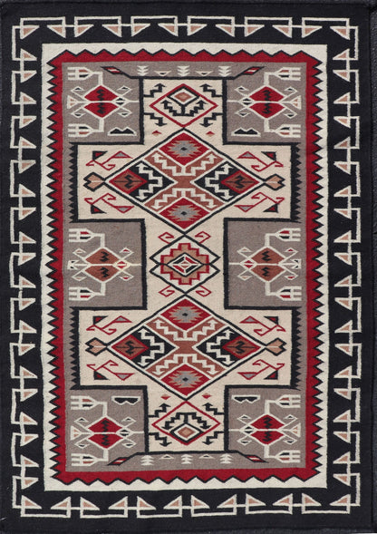 Vintage Hand Woven Navajo Design Rug with Geometric design in Gray, Ivory, Black, and Red Vintage Hand Woven Navajo Style Rug in Gray, Ivory, Black, and Red. Keivan Woven Arts/ rug/ X23 - 0104, country of origin / type: America / Navajo, circa 198... - Keivan Woven ArtsX23 - 0104 - 23181Rug
