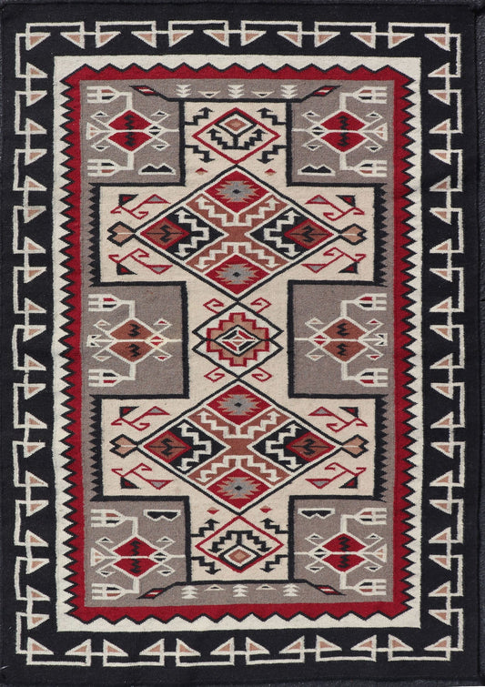 Vintage Hand Woven Navajo Design Rug with Geometric design in Gray, Ivory, Black, and Red Vintage Hand Woven Navajo Style Rug in Gray, Ivory, Black, and Red. Keivan Woven Arts/ rug/ X23 - 0104, country of origin / type: America / Navajo, circa 198... - Keivan Woven ArtsX23 - 0104 - 23181Rug