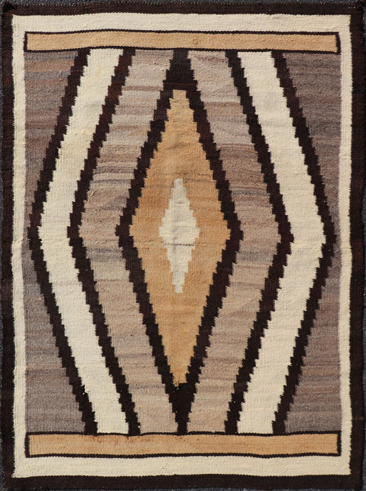 1940's Vintage Navajo with Tribal Diamond Design in Earthy Tones. Measures: 3'7 x 5' American Navajo with geometric diamond design in marigold, brown, black, and ivory. Keivan Woven Arts / rug X23 - 0105, country of origin / type: America... - Keivan Woven ArtsX23 - 0105 - 23450