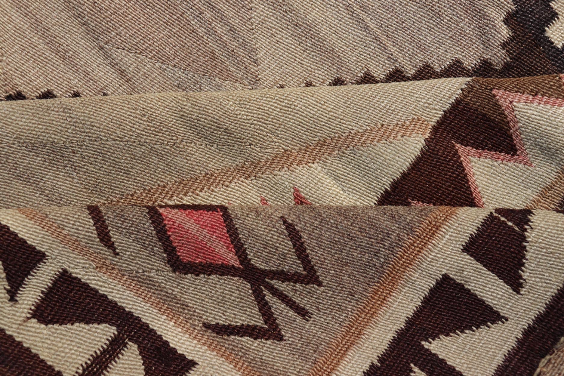 Vintage Large hand Woven Navajo Rug in Gray, Ivory, Black, Brown's, and Red. Keivan Woven Arts rug X23 - 0107, country of origin / type: America / Navajo, circa 1930 Measures: 4'4 x 6'3 This intriguing vintage Navajo rug was woven in the Navajo ar... - Keivan Woven ArtsX23 - 0107 - 23524Rug