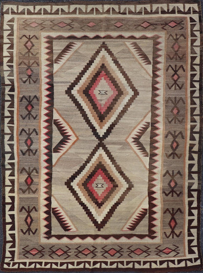 Vintage Large hand Woven Navajo Rug in Gray, Ivory, Black, Brown's, and Red. Keivan Woven Arts rug X23 - 0107, country of origin / type: America / Navajo, circa 1930 Measures: 4'4 x 6'3 This intriguing vintage Navajo rug was woven in the Navajo ar... - Keivan Woven ArtsX23 - 0107 - 23524Rug
