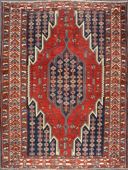 Antique Persian Malayer Rug with Medallion and Geometric Design in Multicolor. Keivan Woven Arts / rug X23 - 0111, country of origin / type: Iran / Malayer, circa 1900. Measures: 4'7 x 6'4 This Antique Malayer rug hailing from Persia features a la... - Keivan Woven ArtsX23 - 0111 - 22836Rug