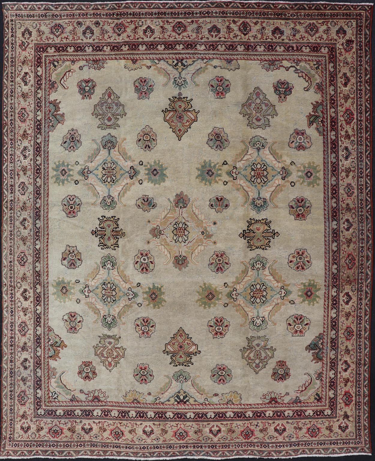 Ivory Background Antique Persian Sultanabad - Mahal Rug with Sub - Geometric Design. Antique Persian Sultanabad - Mahal Rug. Keivan Woven Arts / rug/ X23 - 0202, country of origin / type: Persian / Sultanabad, circa Early - 20th Century. Measures:... - Keivan Woven ArtsX23 - 0202 - 21687