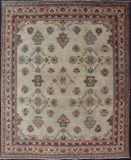 Ivory Background Antique Persian Sultanabad - Mahal Rug with Sub - Geometric Design. Antique Persian Sultanabad - Mahal Rug. Keivan Woven Arts / rug/ X23 - 0202, country of origin / type: Persian / Sultanabad, circa Early - 20th Century. Measures:... - Keivan Woven ArtsX23 - 0202 - 21687
