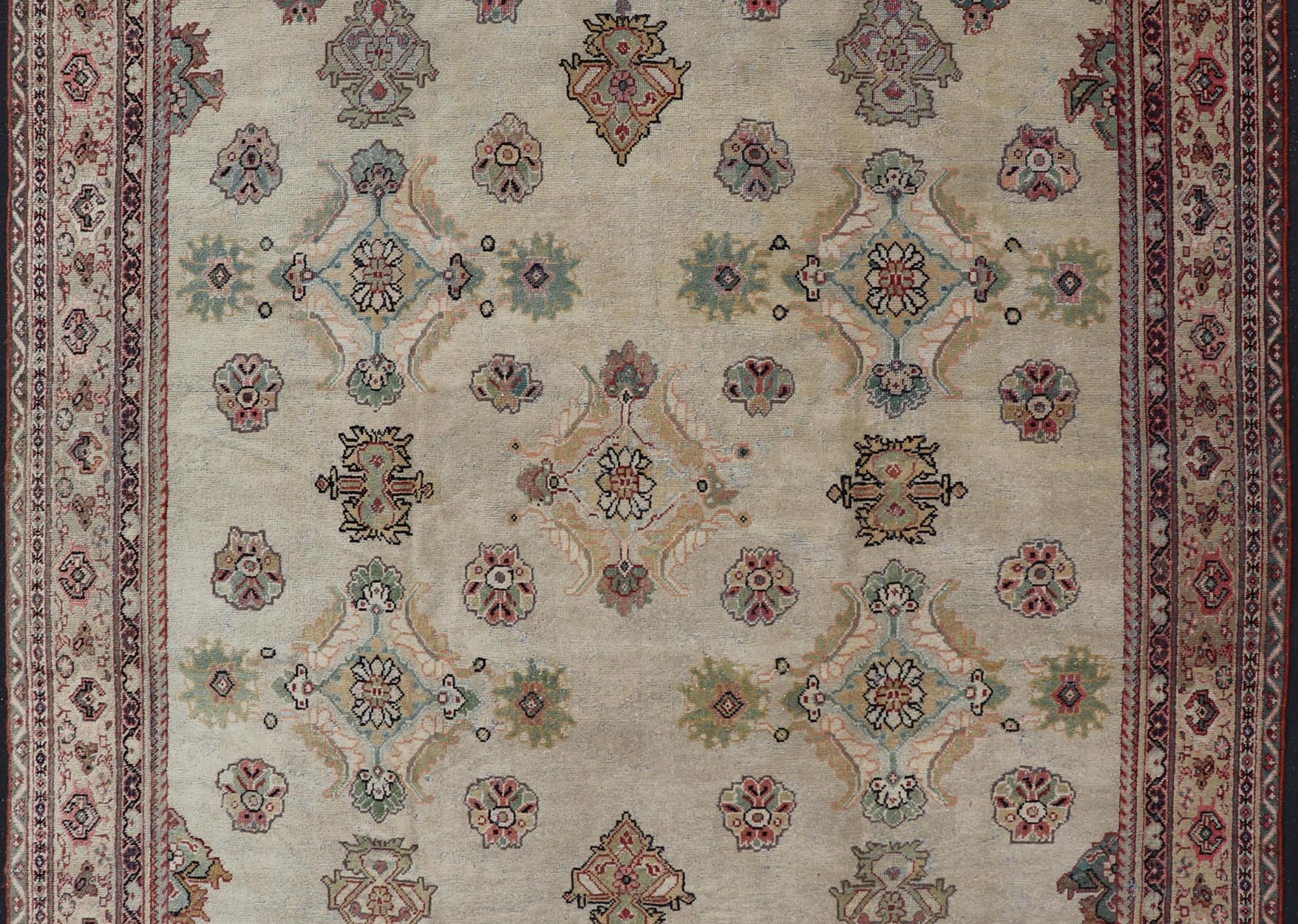Ivory Background Antique Persian Sultanabad - Mahal Rug with Sub - Geometric Design. Antique Persian Sultanabad - Mahal Rug. Keivan Woven Arts / rug/ X23 - 0202, country of origin / type: Persian / Sultanabad, circa Early - 20th Century. Measures:... - Keivan Woven ArtsX23 - 0202 - 21687