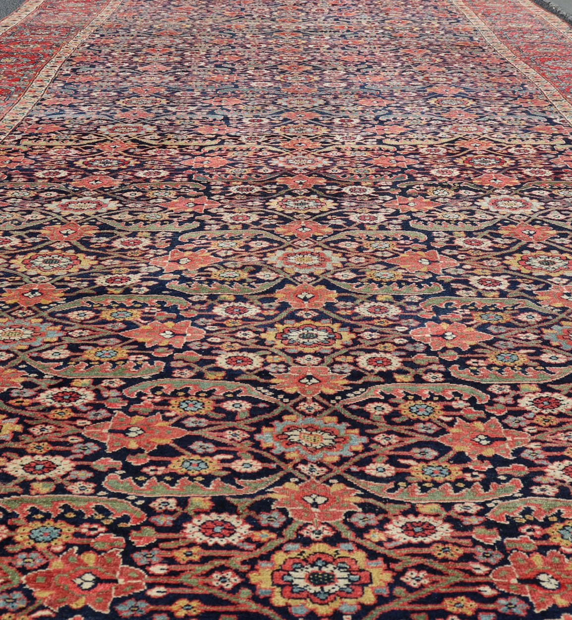 1850 Antique Persian Joshegan Large Gallery Rug in Blue Background, soft Red Border. Measures: 7'4 x 19'0 From the estate of Jack Welch, the American Executive, this circa 1850, mid 19th century, antique Joshegan long gallery rug displ... - Keivan Woven ArtsX23 - 0203 - 23462