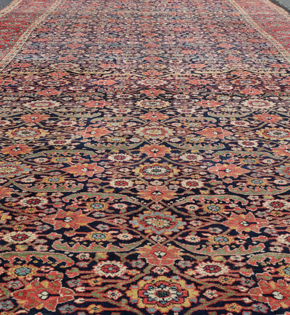 1850 Antique Persian Joshegan Large Gallery Rug in Blue Background, soft Red Border. Measures: 7'4 x 19'0 From the estate of Jack Welch, the American Executive, this circa 1850, mid 19th century, antique Joshegan long gallery rug displ... - Keivan Woven ArtsX23 - 0203 - 23462