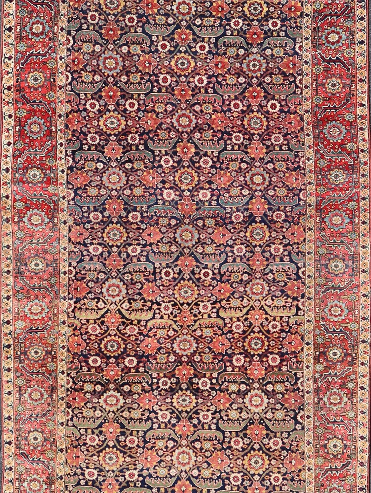 1850 Antique Persian Joshegan Large Gallery Rug in Blue Background, soft Red Border. Measures: 7'4 x 19'0 From the estate of Jack Welch, the American Executive, this circa 1850, mid 19th century, antique Joshegan long gallery rug displ... - Keivan Woven ArtsX23 - 0203 - 23462