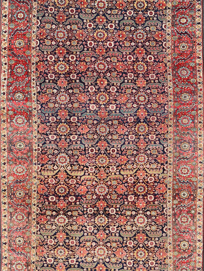 1850 Antique Persian Joshegan Large Gallery Rug in Blue Background, soft Red Border. Measures: 7'4 x 19'0 From the estate of Jack Welch, the American Executive, this circa 1850, mid 19th century, antique Joshegan long gallery rug displ... - Keivan Woven ArtsX23 - 0203 - 23462