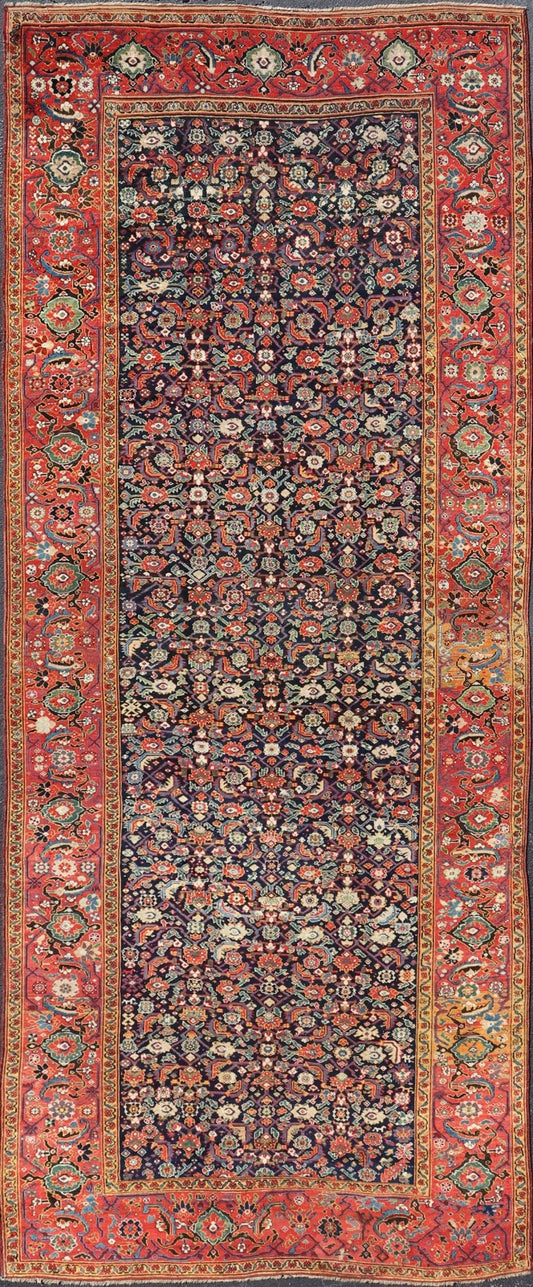 1870's Antique N.W. Persian Large Gallery Rug in Blue Background, Red Border From the estate of Jack Welch, the American Executive, this circa 1875 antique N.W. long gallery runner displays rich and brilliant array of colors set on blue backgro... - Keivan Woven ArtsX23 - 0204 - 23468