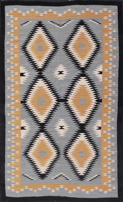 Unusually oversized vintage Navajo commissioned piece and made by Rena Whitewater, 20th century. set on gray background, this beautiful large Navajo displays two parallel rows of three diamonds in yellow, white, stacked diamonds from priv... - Keivan Woven ArtsX23 - 0301 - 23516Rug