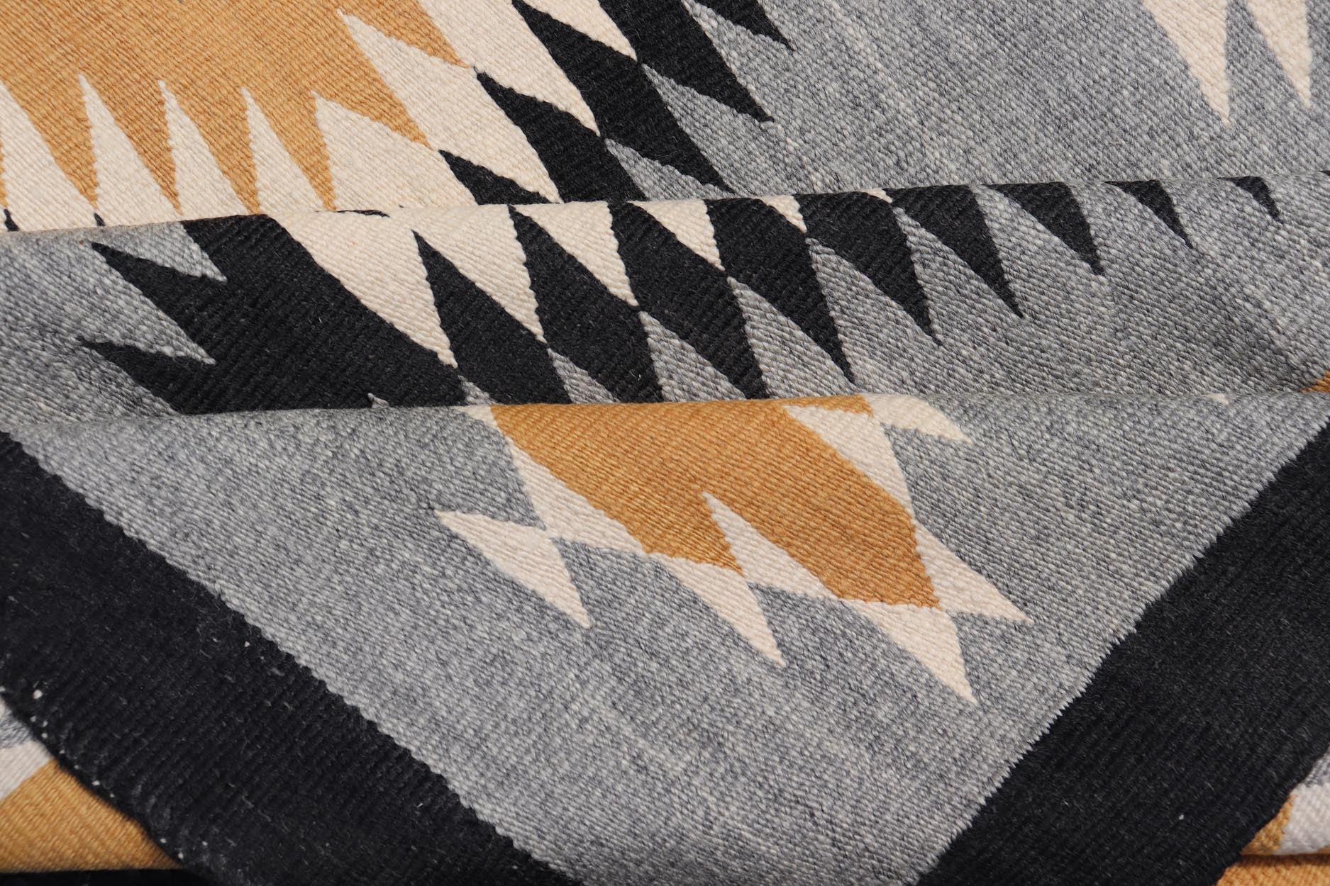 Unusually oversized vintage Navajo commissioned piece and made by Rena Whitewater, 20th century. set on gray background, this beautiful large Navajo displays two parallel rows of three diamonds in yellow, white, stacked diamonds from priv... - Keivan Woven ArtsX23 - 0301 - 23516Rug