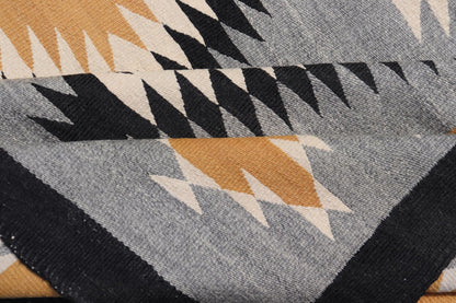 Unusually oversized vintage Navajo commissioned piece and made by Rena Whitewater, 20th century. set on gray background, this beautiful large Navajo displays two parallel rows of three diamonds in yellow, white, stacked diamonds from priv... - Keivan Woven ArtsX23 - 0301 - 23516Rug