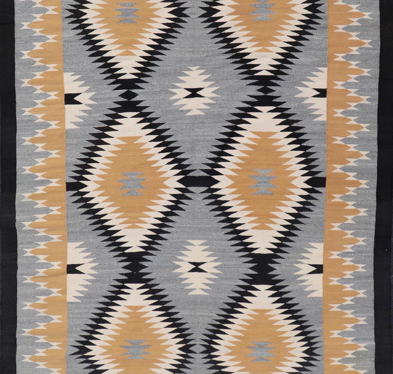Unusually oversized vintage Navajo commissioned piece and made by Rena Whitewater, 20th century. set on gray background, this beautiful large Navajo displays two parallel rows of three diamonds in yellow, white, stacked diamonds from priv... - Keivan Woven ArtsX23 - 0301 - 23516Rug
