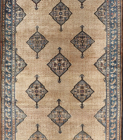 Antique Persian Serab Gallery with Tribal Geometric Design in Camel, Green, Blue. rug X23 - 0302 - 371; Keivan Woven Arts, country of origin / type: Persian / Sarab, circa 1900. Measures: 5'6 x 11'10 This beautiful antique Persian Serab runner rests... - Keivan Woven ArtsX23 - 0302 - 371 - 24217Rug