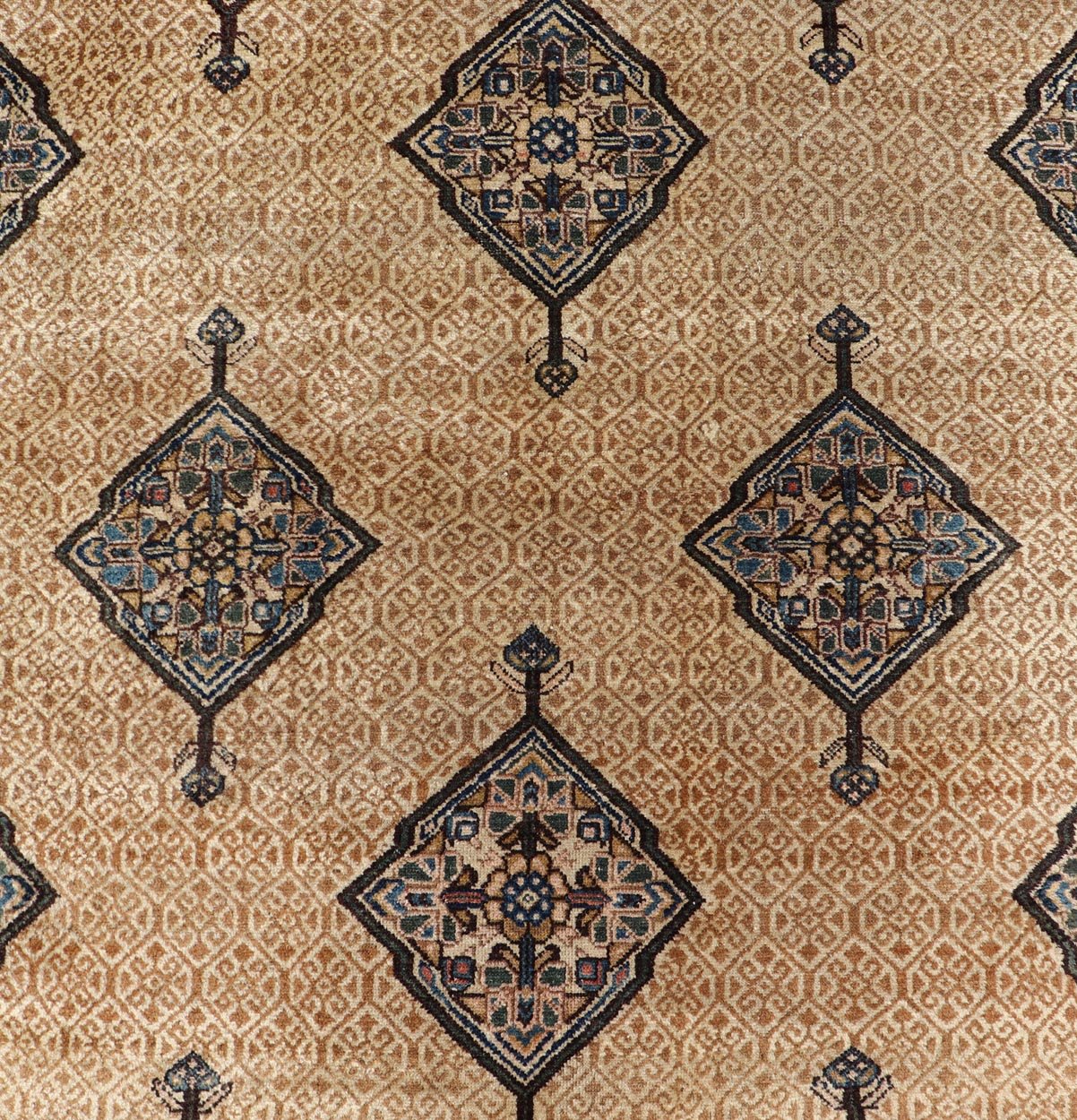 Antique Persian Serab Gallery with Tribal Geometric Design in Camel, Green, Blue. rug X23 - 0302 - 371; Keivan Woven Arts, country of origin / type: Persian / Sarab, circa 1900. Measures: 5'6 x 11'10 This beautiful antique Persian Serab runner rests... - Keivan Woven ArtsX23 - 0302 - 371 - 24217Rug