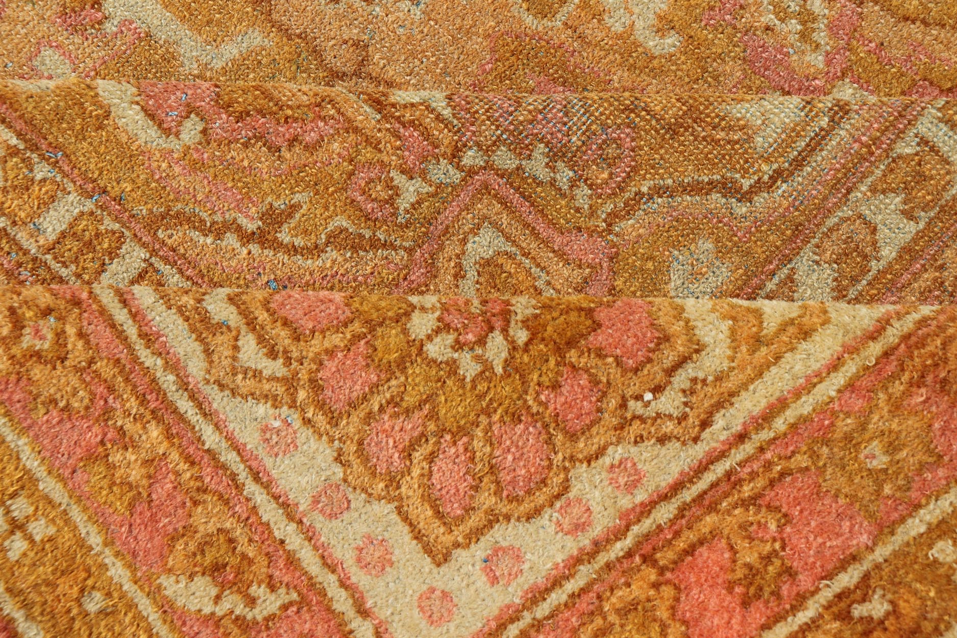 Antique Indian Amritsar Rug in Acidic Yellow, Pink and Ivory With Medallion. Keivan Woven Arts rug / X23 - 0303 - 362 / 1920 circa / Antique Amritsar, Antique Agra. Measures: 8'1 x 9'10 The pink, yellow, and ivory hues of this antique Indian Amritsa... - Keivan Woven ArtsX23 - 0303 - 362 - 23530