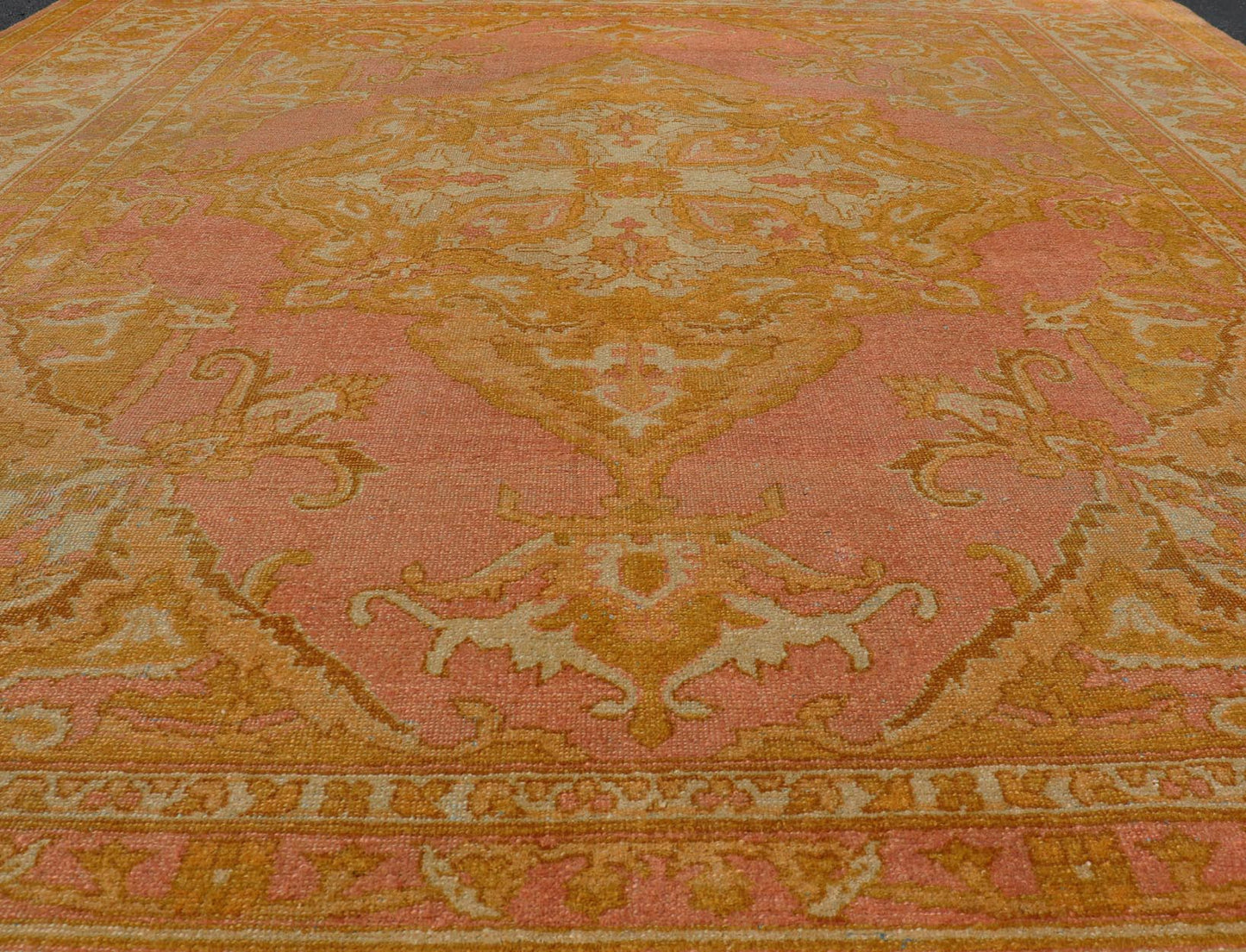 Antique Indian Amritsar Rug in Acidic Yellow, Pink and Ivory With Medallion. Keivan Woven Arts rug / X23 - 0303 - 362 / 1920 circa / Antique Amritsar, Antique Agra. Measures: 8'1 x 9'10 The pink, yellow, and ivory hues of this antique Indian Amritsa... - Keivan Woven ArtsX23 - 0303 - 362 - 23530
