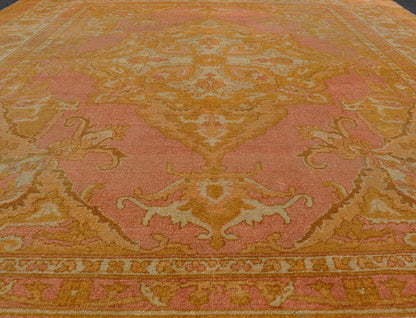 Antique Indian Amritsar Rug in Acidic Yellow, Pink and Ivory With Medallion. Keivan Woven Arts rug / X23 - 0303 - 362 / 1920 circa / Antique Amritsar, Antique Agra. Measures: 8'1 x 9'10 The pink, yellow, and ivory hues of this antique Indian Amritsa... - Keivan Woven ArtsX23 - 0303 - 362 - 23530