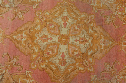 Antique Indian Amritsar Rug in Acidic Yellow, Pink and Ivory With Medallion. Keivan Woven Arts rug / X23 - 0303 - 362 / 1920 circa / Antique Amritsar, Antique Agra. Measures: 8'1 x 9'10 The pink, yellow, and ivory hues of this antique Indian Amritsa... - Keivan Woven ArtsX23 - 0303 - 362 - 23530