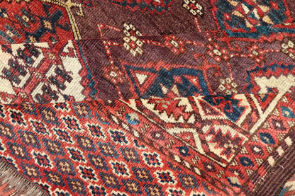 Early 19th century Chodor main carpet from Turkmenistan Antique Turkomen Rug in Wool with Repeating Gul Design in Brown, Blue, and Red. Keivan Woven Arts; rug X23 - 0306 - 201, country of origin / type: Turkestan / Turkomen circa 1820s. Measure... - Keivan Woven ArtsX23 - 0306 - 201 - 23547