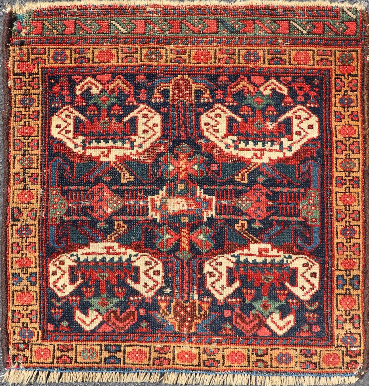 Geometric Design Antique Persian Afshar Rug With Medallion Design. Keivan Woven Arts / rug X23 - 0310, country of origin / type: Iran / Afshar, circa 1900s. Measures: 1'9 x 1'10 Bold geometry, rich symbolism, and vivid coloration enhance the marv... - Keivan Woven ArtsX23 - 0310 - 24289Rug