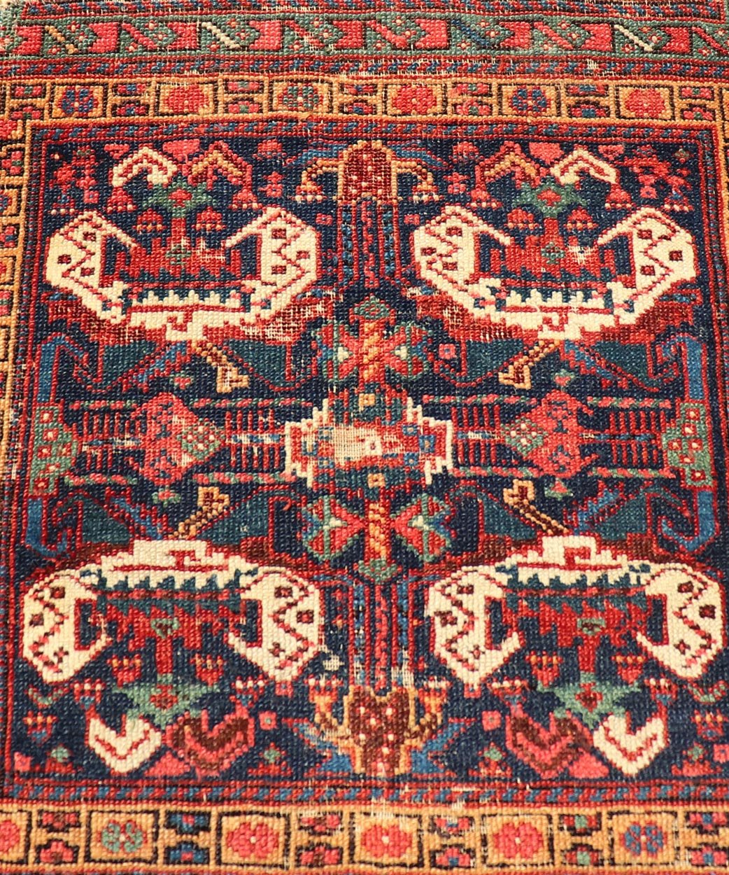 Geometric Design Antique Persian Afshar Rug With Medallion Design. Keivan Woven Arts / rug X23 - 0310, country of origin / type: Iran / Afshar, circa 1900s. Measures: 1'9 x 1'10 Bold geometry, rich symbolism, and vivid coloration enhance the marv... - Keivan Woven ArtsX23 - 0310 - 24289Rug