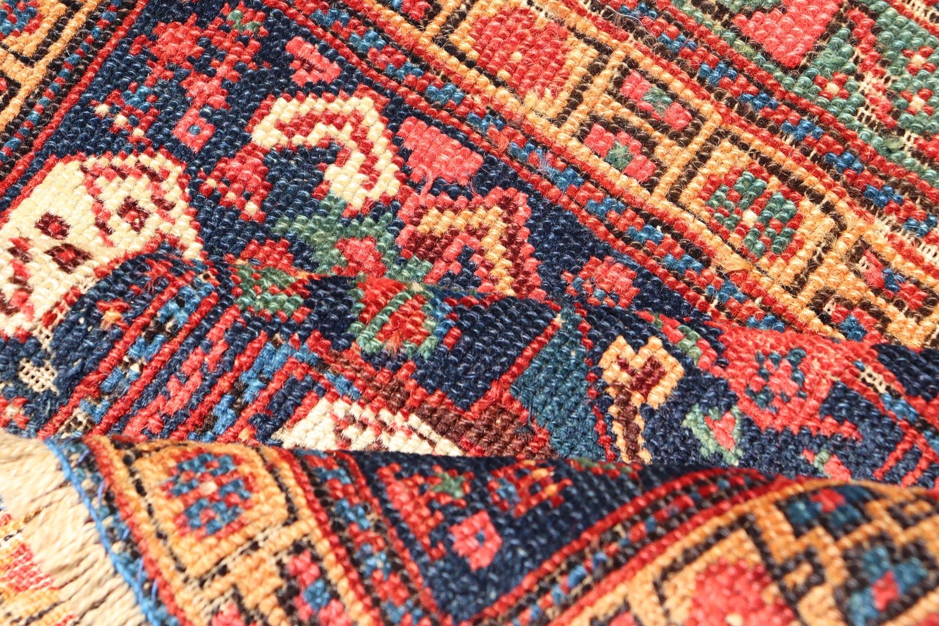 Geometric Design Antique Persian Afshar Rug With Medallion Design. Keivan Woven Arts / rug X23 - 0310, country of origin / type: Iran / Afshar, circa 1900s. Measures: 1'9 x 1'10 Bold geometry, rich symbolism, and vivid coloration enhance the marv... - Keivan Woven ArtsX23 - 0310 - 24289Rug