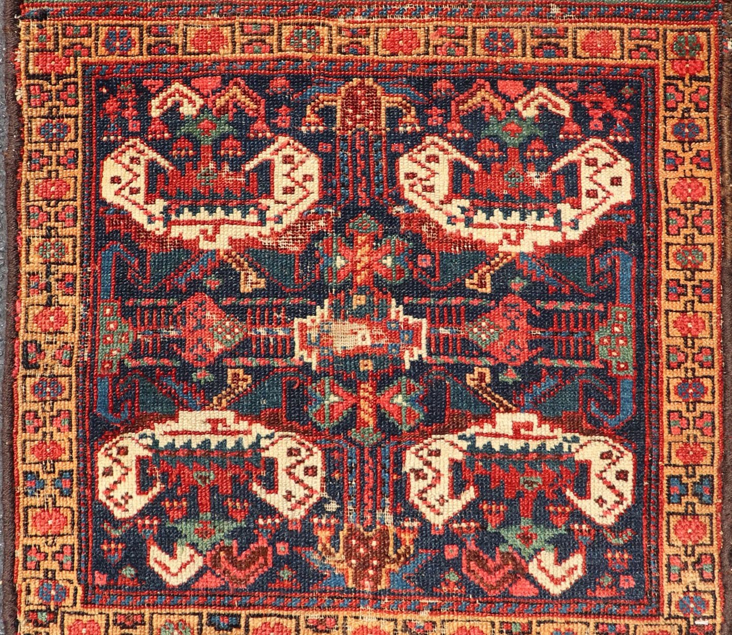 Geometric Design Antique Persian Afshar Rug With Medallion Design. Keivan Woven Arts / rug X23 - 0310, country of origin / type: Iran / Afshar, circa 1900s. Measures: 1'9 x 1'10 Bold geometry, rich symbolism, and vivid coloration enhance the marv... - Keivan Woven ArtsX23 - 0310 - 24289Rug