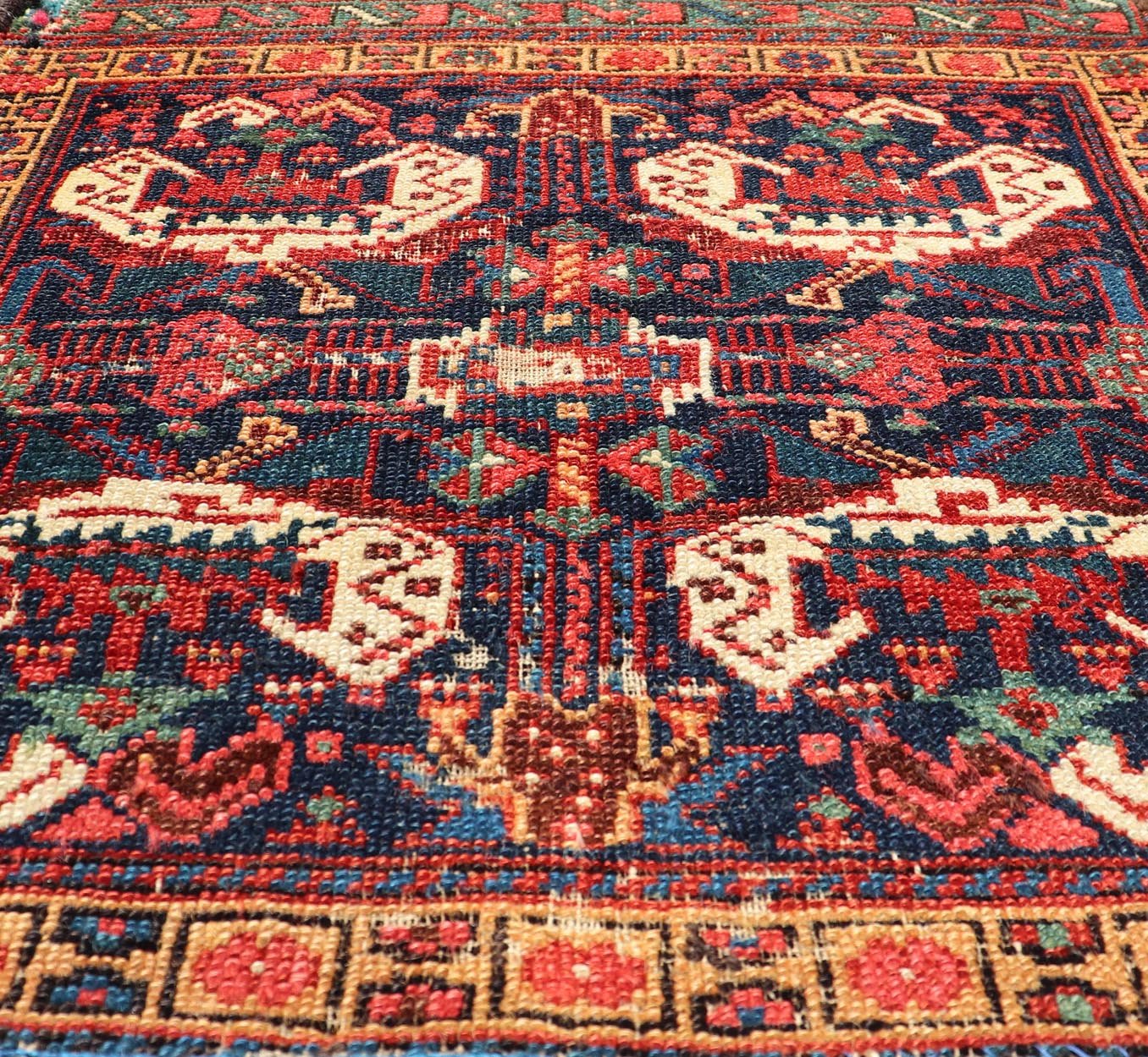 Geometric Design Antique Persian Afshar Rug With Medallion Design. Keivan Woven Arts / rug X23 - 0310, country of origin / type: Iran / Afshar, circa 1900s. Measures: 1'9 x 1'10 Bold geometry, rich symbolism, and vivid coloration enhance the marv... - Keivan Woven ArtsX23 - 0310 - 24289Rug