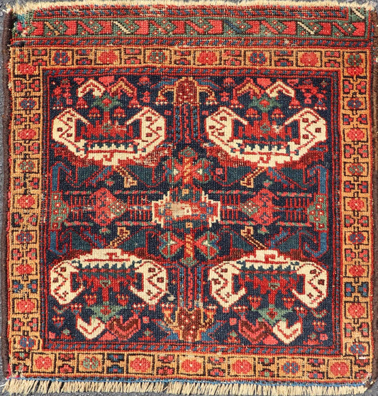 Geometric Design Antique Persian Afshar Rug With Medallion Design. Keivan Woven Arts / rug X23 - 0310, country of origin / type: Iran / Afshar, circa 1900s. Measures: 1'9 x 1'10 Bold geometry, rich symbolism, and vivid coloration enhance the marv... - Keivan Woven ArtsX23 - 0310 - 24289Rugs