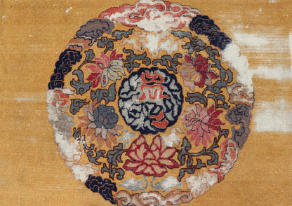Mid 19th century Chinese Medallion Rug in Saffron Yellow, Navy Blue and Multi Colors Mid 19th century antique Chinese Medallion Rug. Keivan Woven Arts / rug /TU - UGU - 3605, country of origin / type: Turkey / Oushak, circa 1850's Measures: ... - Keivan Woven ArtsX23 - 0312 - 24408Rug