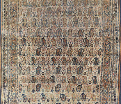 Antique Faraghan Persian Rug in Cream Color Background With Paisley's With Blue. Keivan Woven Arts / Rug / X23 - 0401 - 154, Faraghan Antique Faraghan, Antique Sarouk. Measures: 8'6 x 13'3 This exquisite antique Faraghan fine Persian rug displays a ... - Keivan Woven ArtsX23 - 0401 - 154 - 24259Rugs