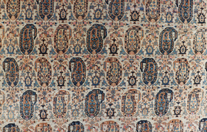 Antique Faraghan Persian Rug in Cream Color Background With Paisley's With Blue. Keivan Woven Arts / Rug / X23 - 0401 - 154, Faraghan Antique Faraghan, Antique Sarouk. Measures: 8'6 x 13'3 This exquisite antique Faraghan fine Persian rug displays a ... - Keivan Woven ArtsX23 - 0401 - 154 - 24259Rugs