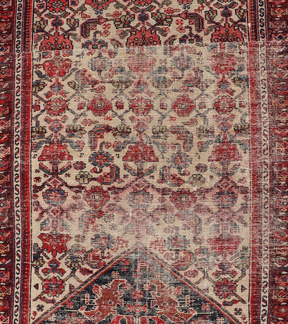 Antique Persian Long Hamedan Runner With Medallions in Ivory and Maroon. Keivan Woven Arts / rug X23 - 0402 - 180, country of origin / type: Iran / Hamadan, circa 1910 Measures: 3'5 x 26'4 This antique Persian hamadan runner, from western Persia, or... - Keivan Woven ArtsX23 - 0402 - 180 - 24265Rug