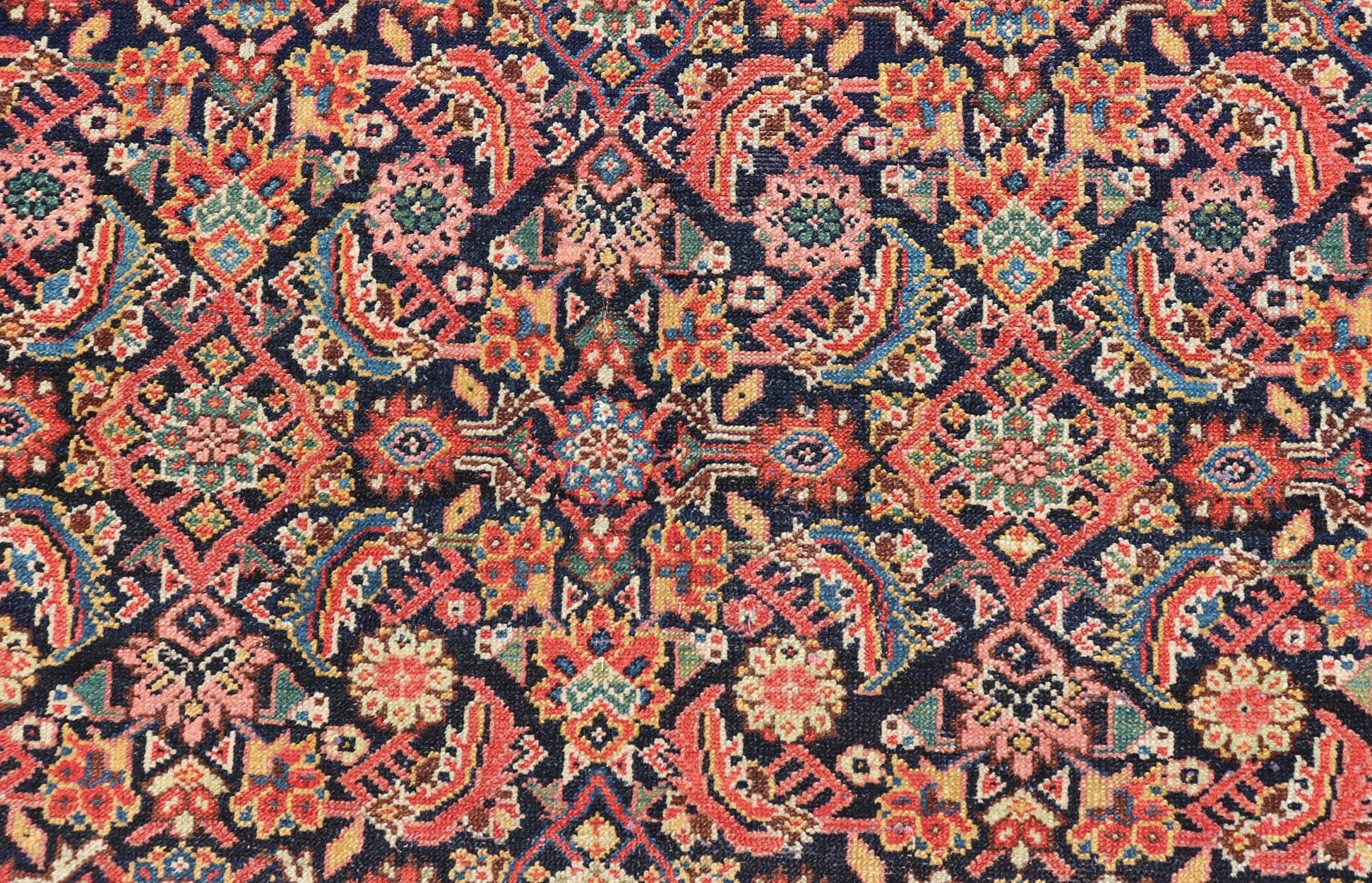 Antique Persian Gallery Malayer Runner in Blue Background and Multi Colors. Keivan Woven Arts / rug X23 - 0403, country of origin / type: Iran / Malayer, circa 1920 Measures: 5'10 x 16'2 - Keivan Woven ArtsX23 - 0403 - 196 - 24271Rug
