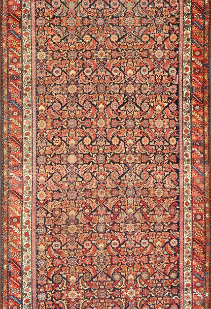 Antique Persian Gallery Malayer Runner in Blue Background and Multi Colors. Keivan Woven Arts / rug X23 - 0403, country of origin / type: Iran / Malayer, circa 1920 Measures: 5'10 x 16'2 - Keivan Woven ArtsX23 - 0403 - 196 - 24271Rug