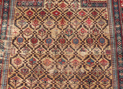 Antique Shirvan Prayer Rug with All - Over Floral Design and Geometric Borders. Keivan Woven Arts / rug X23 - 0404 - 251 / early 20th century. Measures: 3'9 x 4'8 This colorful floral - design antique Caucasian Shirvan prayer rug from the late 19th cen... - Keivan Woven ArtsX23 - 0404 - 251 - 24277Rug