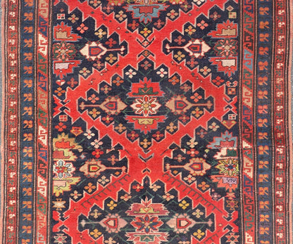 Antique Caucasian Kazak Rug with Sub - Geometric Medallions Design in Red and Blue. Keivan Woven Arts / rug X23 - 0405 - 259, country of origin / type: Caucasus / Kazak, circa Late - 19th Century. Antique Caucasian Kazak Rug with Sub - Geometric Medallions Desig... - Keivan Woven ArtsX23 - 0405 - 259 - 24283Rug