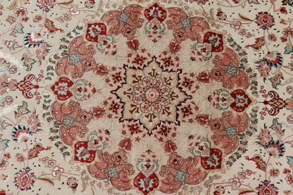 Vintage Persian Fine Tabriz Rug with Floral Medallion Design in Wool And Silk. Colorful Tabriz vintage rug from Persia with elegant medallion floral design, rug X23 - 0601 - A, country of origin / type: Iran / Tabriz, circa 1950 Measures: 9'10 x 13'0 ... - Keivan Woven ArtsX23 - 0601 - A - 24535Rug