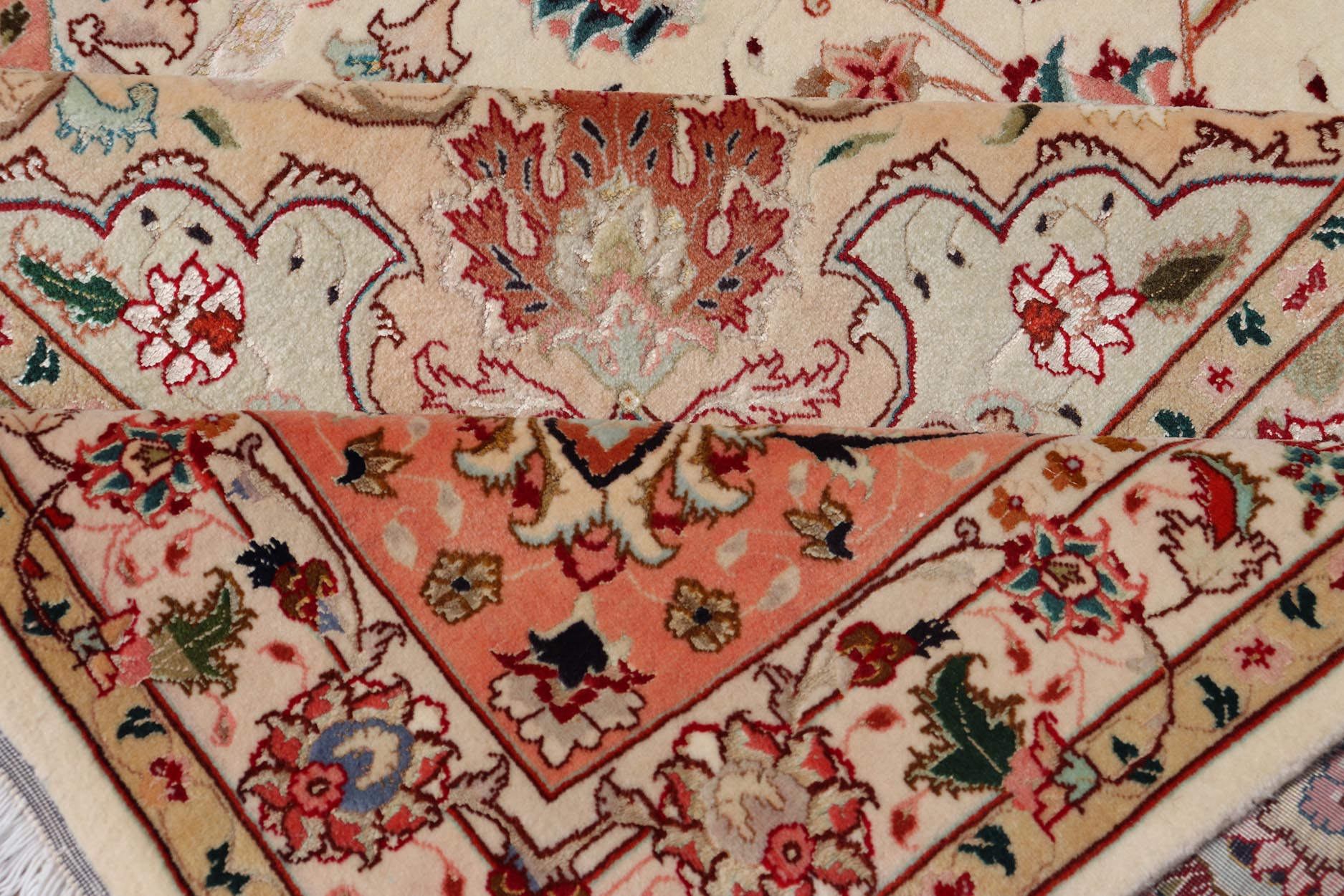 Vintage Persian Fine Tabriz Rug with Floral Medallion Design in Wool And Silk. Colorful Tabriz vintage rug from Persia with elegant medallion floral design, rug X23 - 0601 - A, country of origin / type: Iran / Tabriz, circa 1950 Measures: 9'10 x 13'0 ... - Keivan Woven ArtsX23 - 0601 - A - 24535Rug