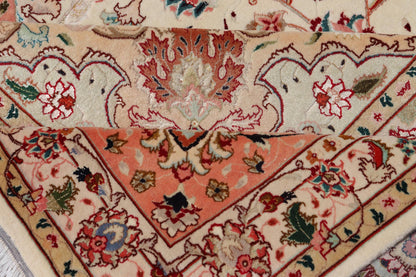 Vintage Persian Fine Tabriz Rug with Floral Medallion Design in Wool And Silk. Colorful Tabriz vintage rug from Persia with elegant medallion floral design, rug X23 - 0601 - A, country of origin / type: Iran / Tabriz, circa 1950 Measures: 9'10 x 13'0 ... - Keivan Woven ArtsX23 - 0601 - A - 24535Rug