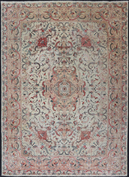 Wool & Silk Vintage Tabriz Design Medallion Rug with Intricate Floral Elements. Keivan Woven Arts / rug X23 - 0602, country of origin / type/ Tabriz, circa 1960 Measures: 8'1 x 11'2 This outstanding vintage Tabriz design carpet is primarily charac... - Keivan Woven ArtsX23 - 0602 - 24480Rug
