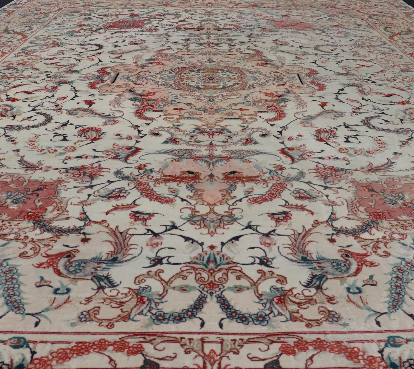 Wool & Silk Vintage Tabriz Design Medallion Rug with Intricate Floral Elements. Keivan Woven Arts / rug X23 - 0602, country of origin / type/ Tabriz, circa 1960 Measures: 8'1 x 11'2 This outstanding vintage Tabriz design carpet is primarily charac... - Keivan Woven ArtsX23 - 0602 - 24480Rug