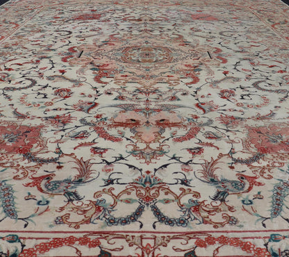 Wool & Silk Vintage Tabriz Design Medallion Rug with Intricate Floral Elements. Keivan Woven Arts / rug X23 - 0602, country of origin / type/ Tabriz, circa 1960 Measures: 8'1 x 11'2 This outstanding vintage Tabriz design carpet is primarily charac... - Keivan Woven ArtsX23 - 0602 - 24480Rug