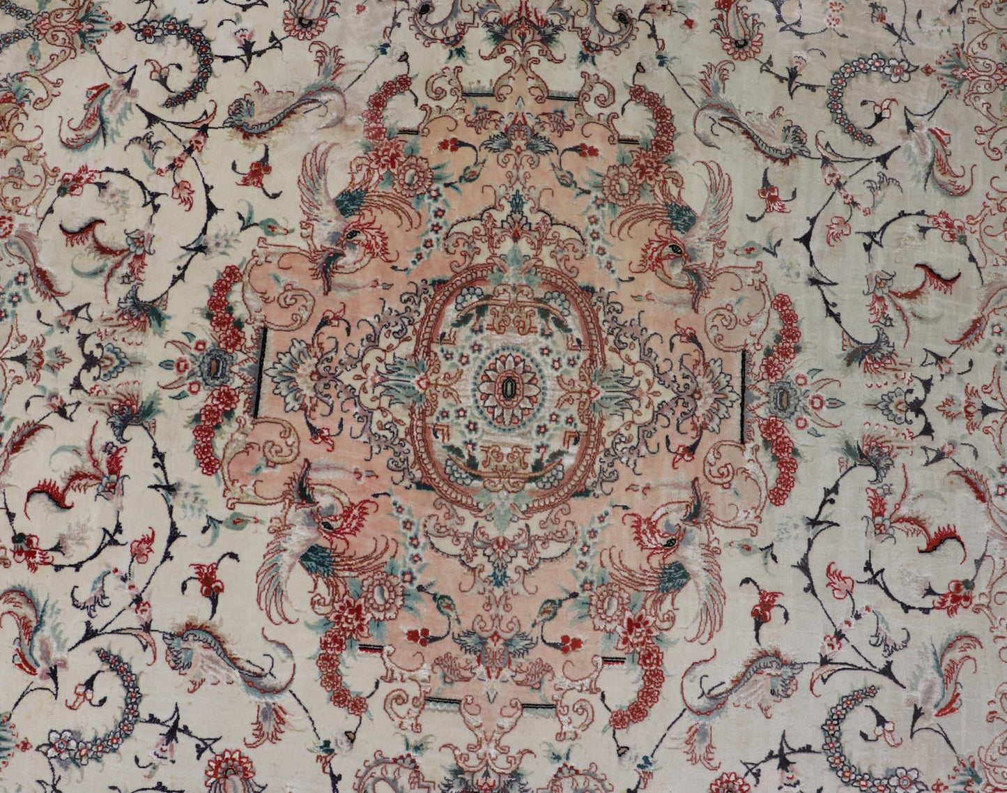 Wool & Silk Vintage Tabriz Design Medallion Rug with Intricate Floral Elements. Keivan Woven Arts / rug X23 - 0602, country of origin / type/ Tabriz, circa 1960 Measures: 8'1 x 11'2 This outstanding vintage Tabriz design carpet is primarily charac... - Keivan Woven ArtsX23 - 0602 - 24480Rug