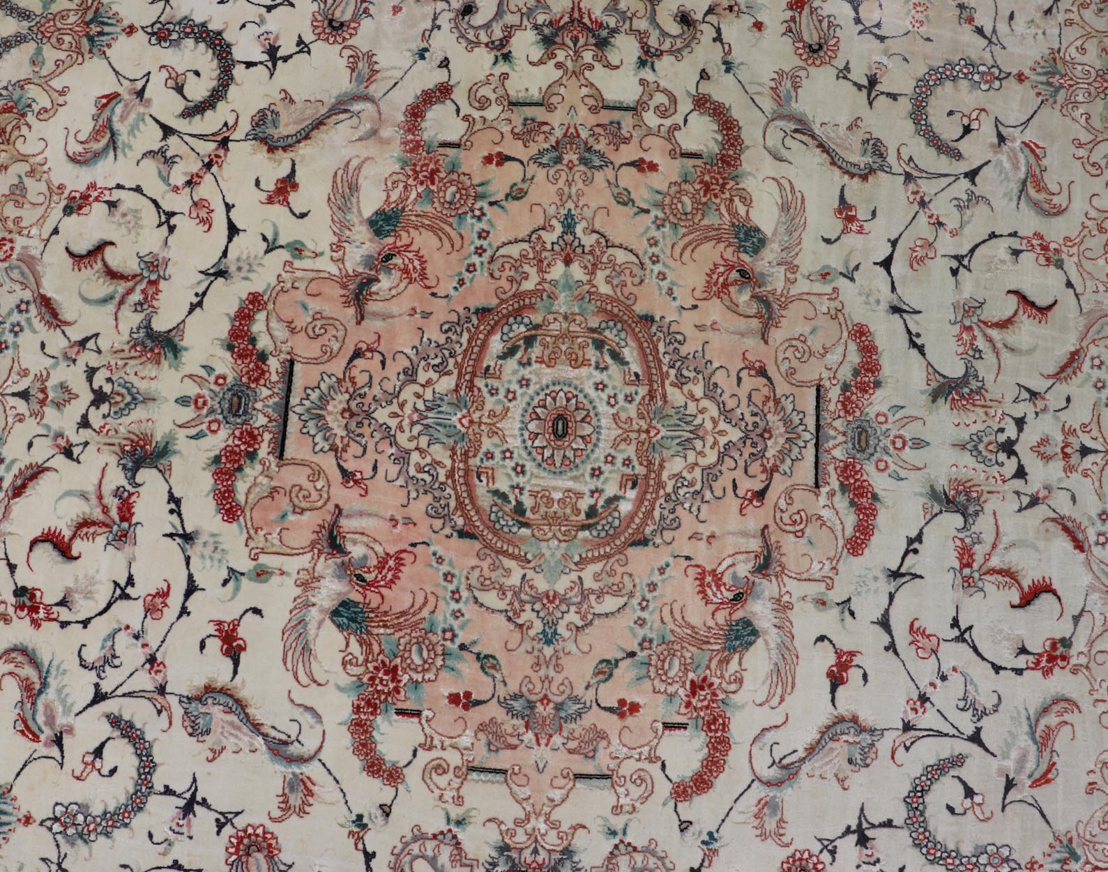 Wool & Silk Vintage Tabriz Design Medallion Rug with Intricate Floral Elements. Keivan Woven Arts / rug X23 - 0602, country of origin / type/ Tabriz, circa 1960 Measures: 8'1 x 11'2 This outstanding vintage Tabriz design carpet is primarily charac... - Keivan Woven ArtsX23 - 0602 - 24480Rug