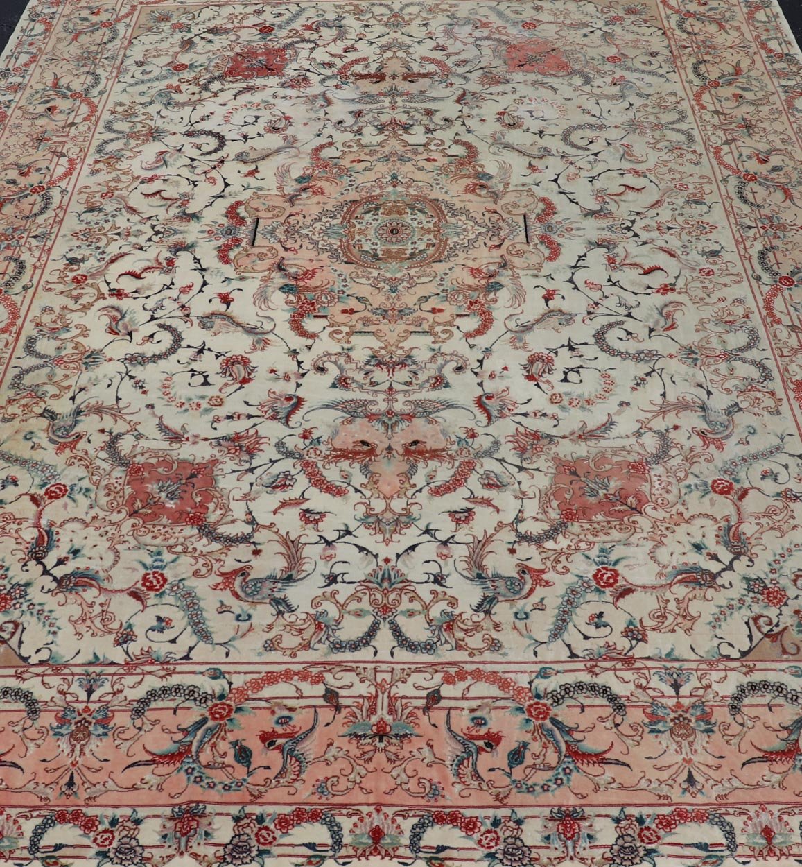 Wool & Silk Vintage Tabriz Design Medallion Rug with Intricate Floral Elements. Keivan Woven Arts / rug X23 - 0602, country of origin / type/ Tabriz, circa 1960 Measures: 8'1 x 11'2 This outstanding vintage Tabriz design carpet is primarily charac... - Keivan Woven ArtsX23 - 0602 - 24480Rug