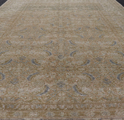 Antique Persian Tabriz Rug in Wool with Floral Design in Blue, Tan, Taupe, Cream. Keivan Woven Arts / rug X23 - 0604, country of origin / type: Iran / Tabriz, circa 1930s. Measures: 4'10 x 7'0 This Tabriz rug features a intricate and detailed bord... - Keivan Woven ArtsX23 - 0604 - 24492Rug