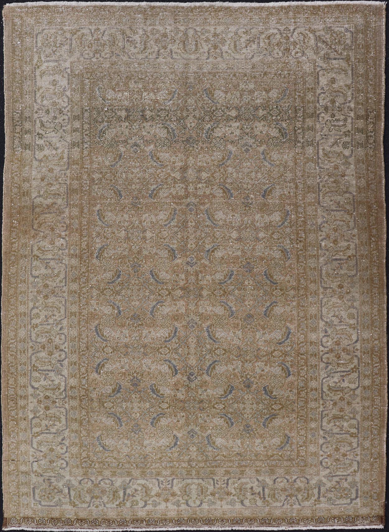 Antique Persian Tabriz Rug in Wool with Floral Design in Blue, Tan, Taupe, Cream. Keivan Woven Arts / rug X23 - 0604, country of origin / type: Iran / Tabriz, circa 1930s. Measures: 4'10 x 7'0 This Tabriz rug features a intricate and detailed bord... - Keivan Woven ArtsX23 - 0604 - 24492Rug